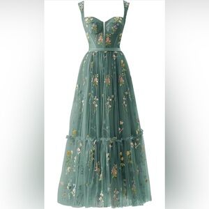 Floral Embroidered Green Maxi Dress